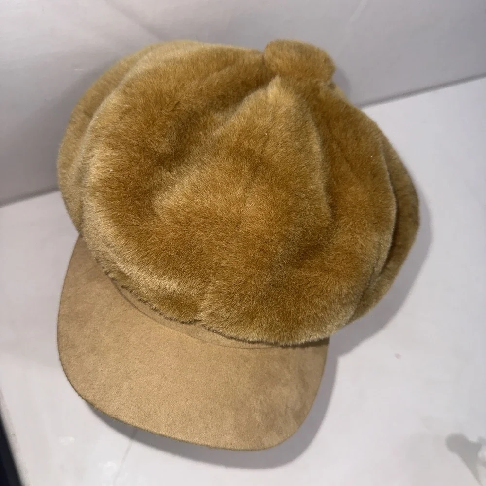 Vintage 90s Y2K‎ Puffy Plush Velour Cabbie Cap Baker Boy Newsboy Hat